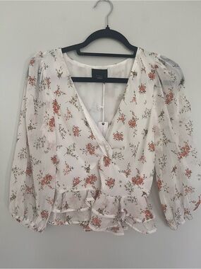 Lumiere White Twist Blouse with Floral Print